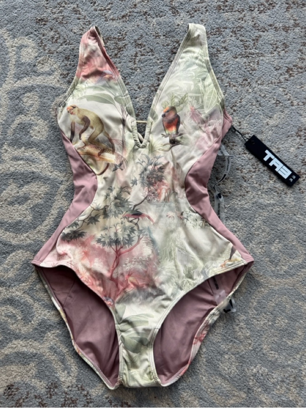TA3 Plungey Triangle Contour Cheeky Monkey/ Rose Snatched Swimsuit Medium Short